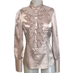 CHAMPAGNE SATIN RUFFLE PLEATED BLOUSE
